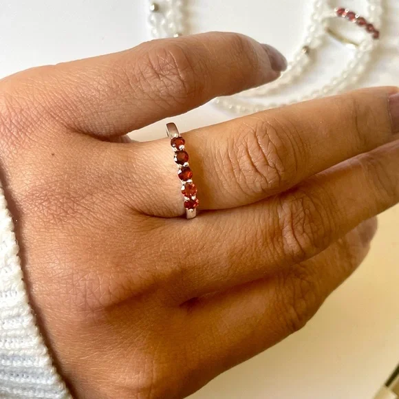 925 Sterling Silver Natural Garnet Band “Vibes” Sizes available US: 9 - Picture 3 of 17